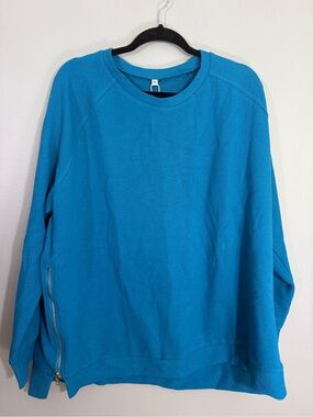 Relaxed Teal Blue Crewneck Sweatshirt with Side Zip